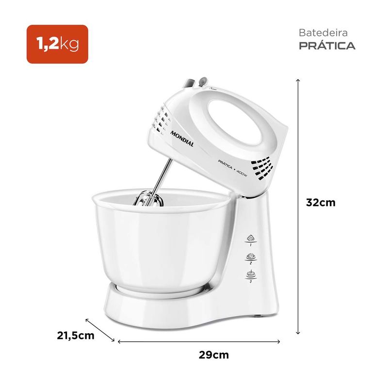 batedeira mondial prática 3,6 litros 400w b-44-w 3 velocidades + pulsar branco 127v