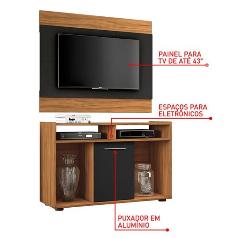 rack com painel para tv até 43" notável freijó trend e preto 52146