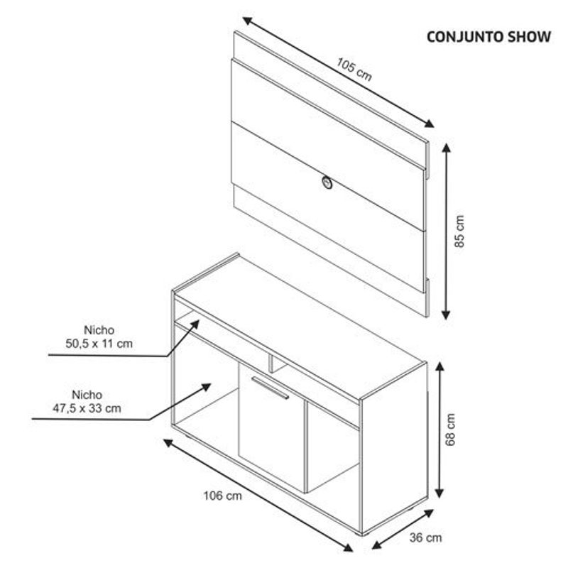 rack com painel para tv até 43" notável freijó trend e preto 52146