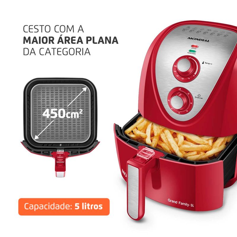 fritadeira elétrica mondial air fryer grand family 5l 127v 1900w 127v vermelho e inox afn-50-ri