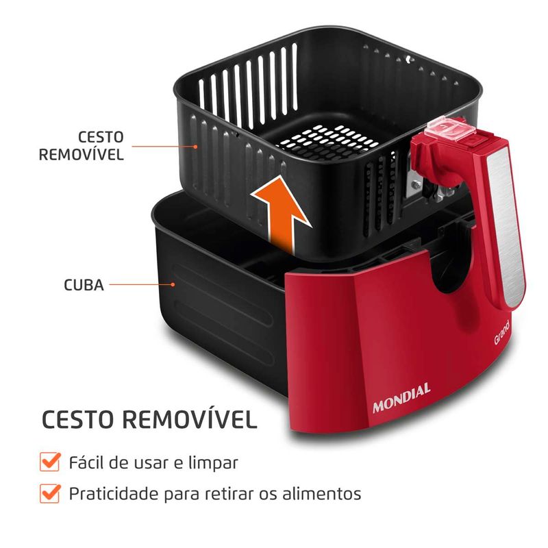 fritadeira elétrica mondial air fryer grand family 5l 127v 1900w 127v vermelho e inox afn-50-ri