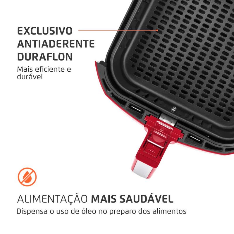 fritadeira elétrica mondial air fryer grand family 5l 127v 1900w 127v vermelho e inox afn-50-ri
