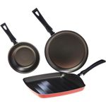 jogo de frigideiras e grill brinox garlic 03 peças vermelho 7001/307