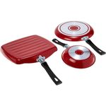 jogo de frigideiras e grill brinox garlic 03 peças vermelho 7001/307