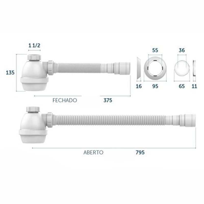 sifão universal com copo blukit para pia, tanque e lavatório branco (mp)