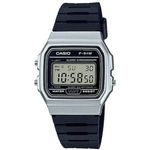 relógio casio standard digital unissex caixa e pulseira em resina f-91wm-7adf prata e preto