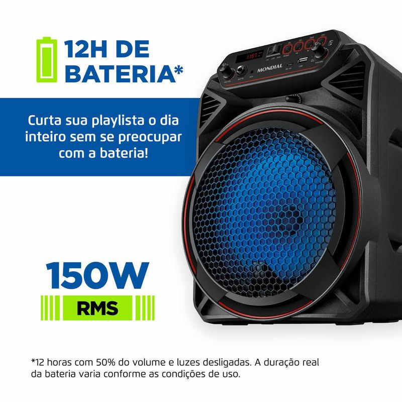caixa de som mondial connect partyplus 150w bluetooth bivolt preto cm-150