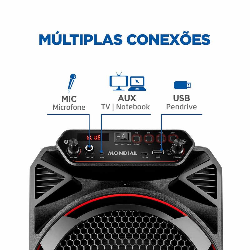 caixa de som mondial connect partyplus 150w bluetooth bivolt preto cm-150