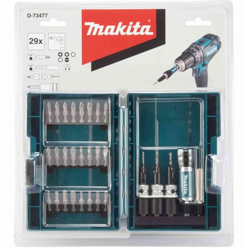kit de bits makita com adaptador de troca rapida e broca escareadora com 29 peças d-73477 (mp)