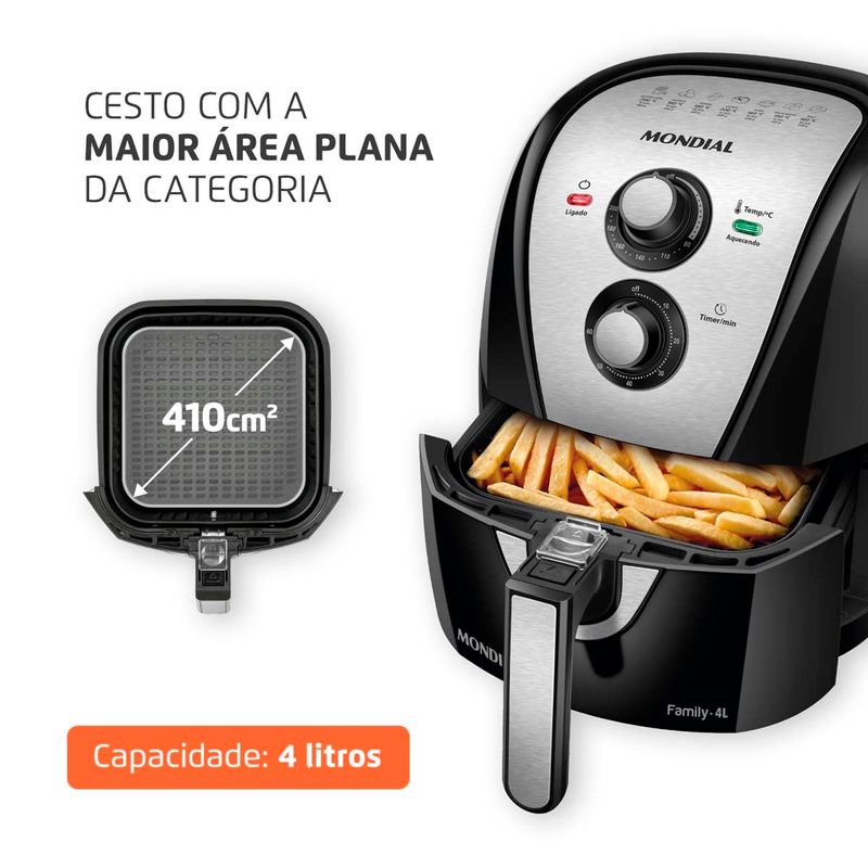 fritadeira elétrica mondial air fryer grand family 4l 127v 1500w preto e inox afn-40-bi