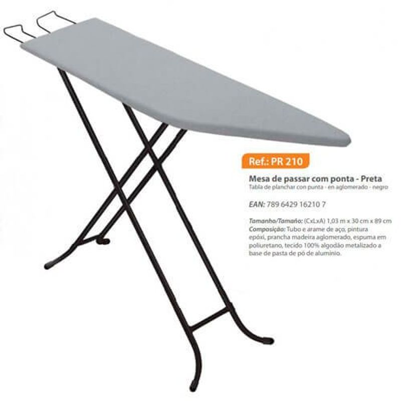 tábua de passar utimil com ponta e forro metalizado preto - pr210