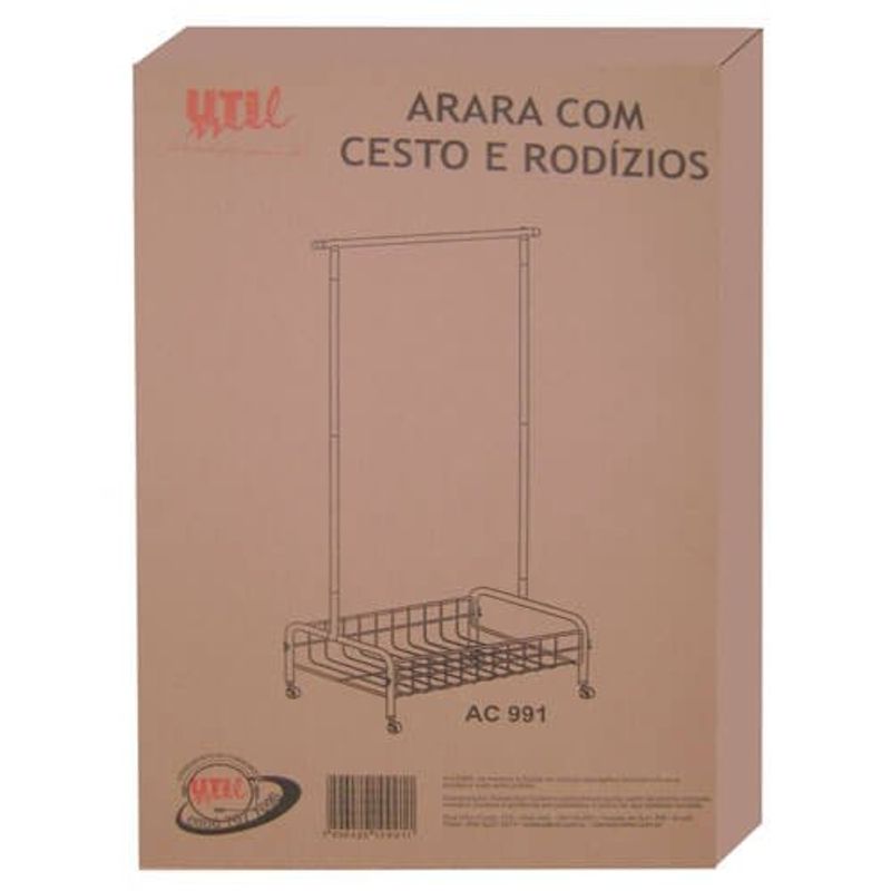 arara para roupas com cesto e rodinhas utimil ac991