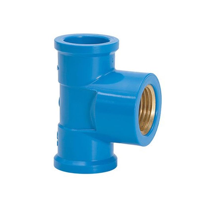 tê soldável com bucha de latão amanco 11842 pvc 20mm x 1/2" azul (mp)