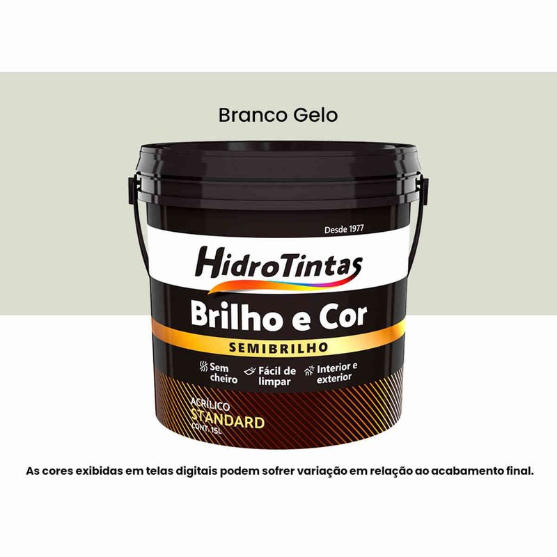 tinta acrílica standard semibrilho 15l hidrotintas brilho e cor branco gelo (mp)