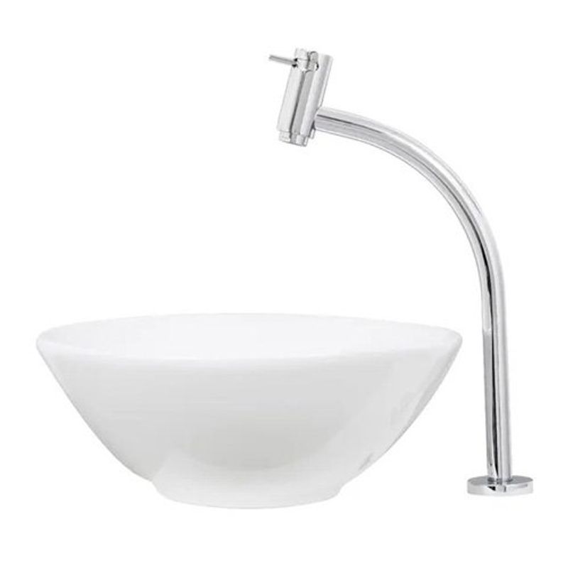 kit cuba celite de apoio redonda com torneira e peças de instalação r1 branco (mp)