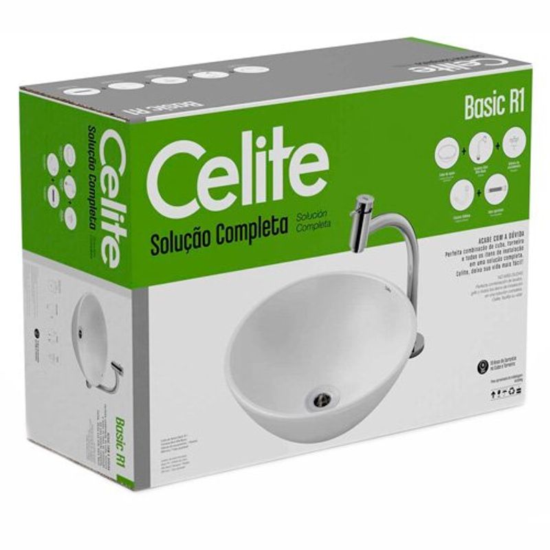 kit cuba celite de apoio redonda com torneira e peças de instalação r1 branco (mp)