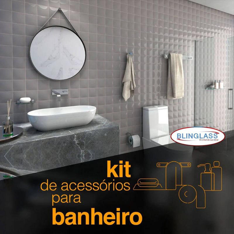 kit acessórios de banheiro blinglass 05 peças de canto vidro incolor dourado (mp)