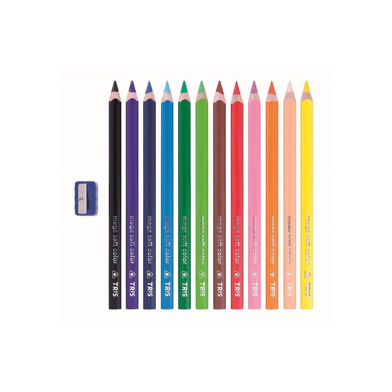 lápis de cor tris jumbo mega soft color 12 cores com apontador - 682341