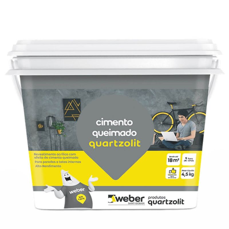 revestimento quartzolit acrílico cimento queimado cinza médio 4,5kg (mp)