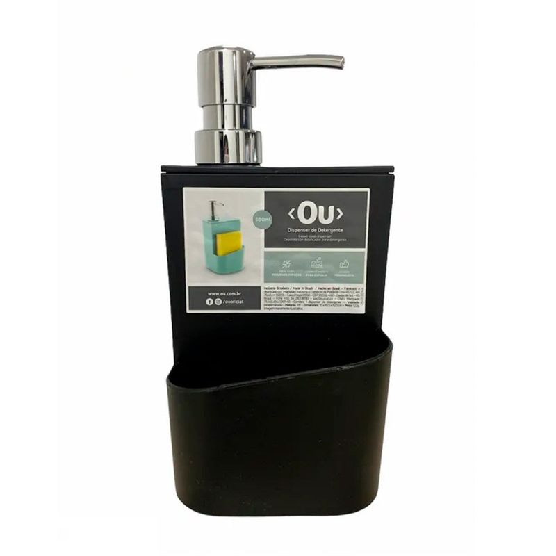 dispenser para detergente martiplast e esponja trium 650ml preto - dt 500 ptf