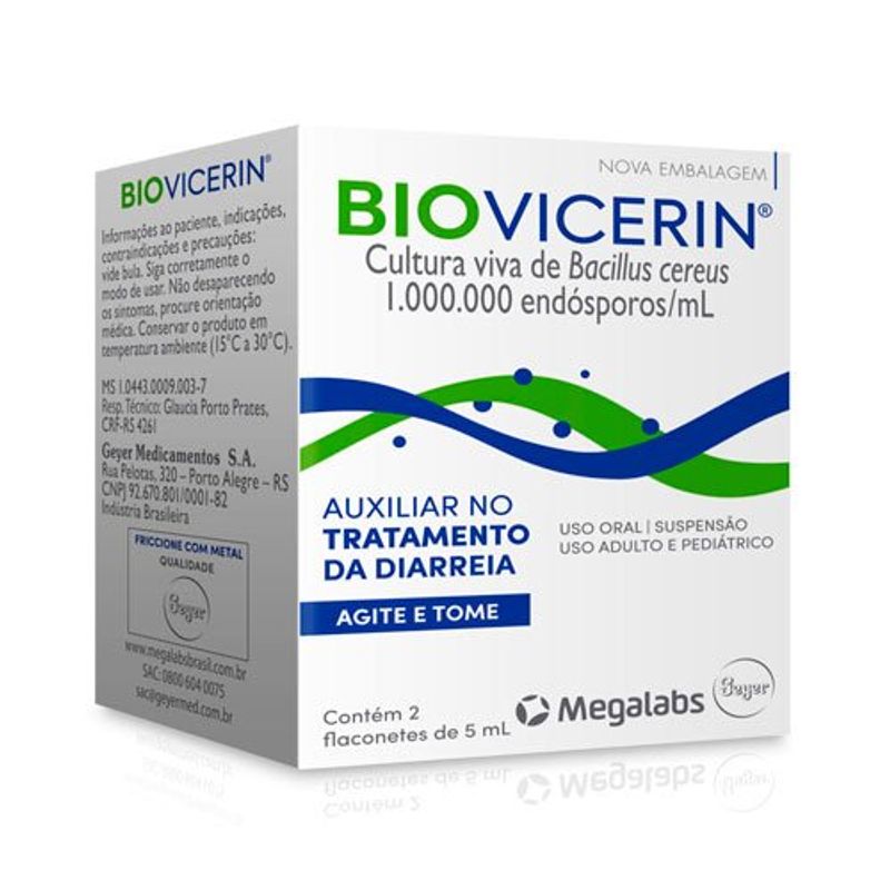 biovicerin 1.000.000 endósporo/ml suspensão oral 2 flaconetes 5 ml geyer