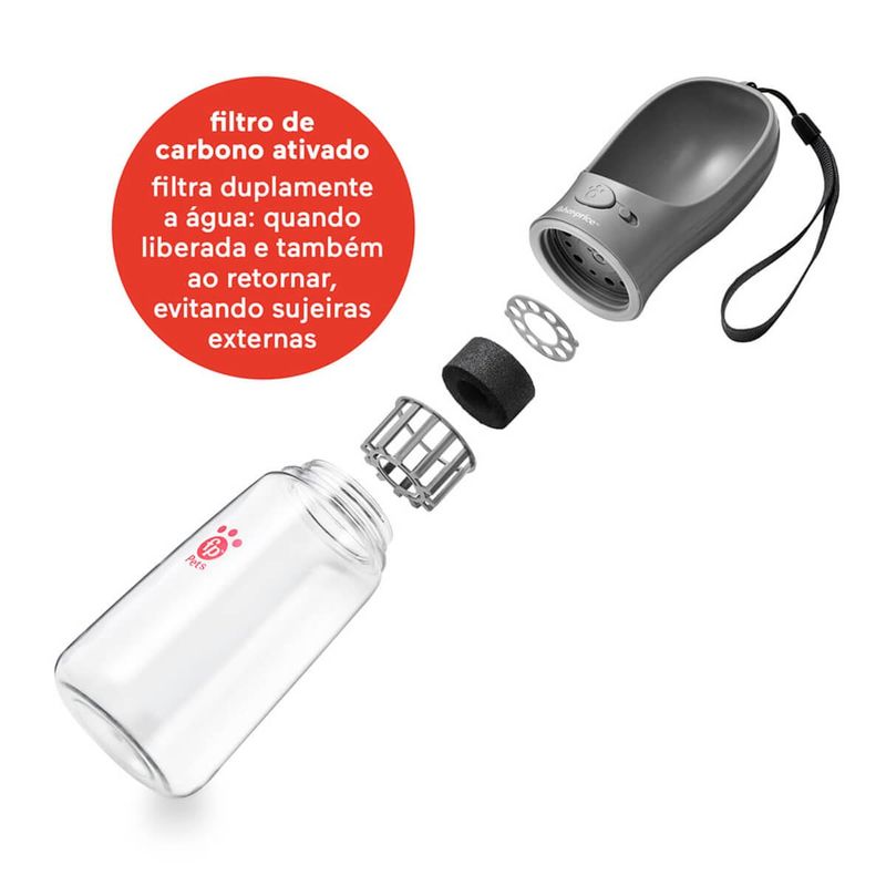 garrafa portátil fisher-price para pet com filtro de carvão water to go 550ml cinza - pp260