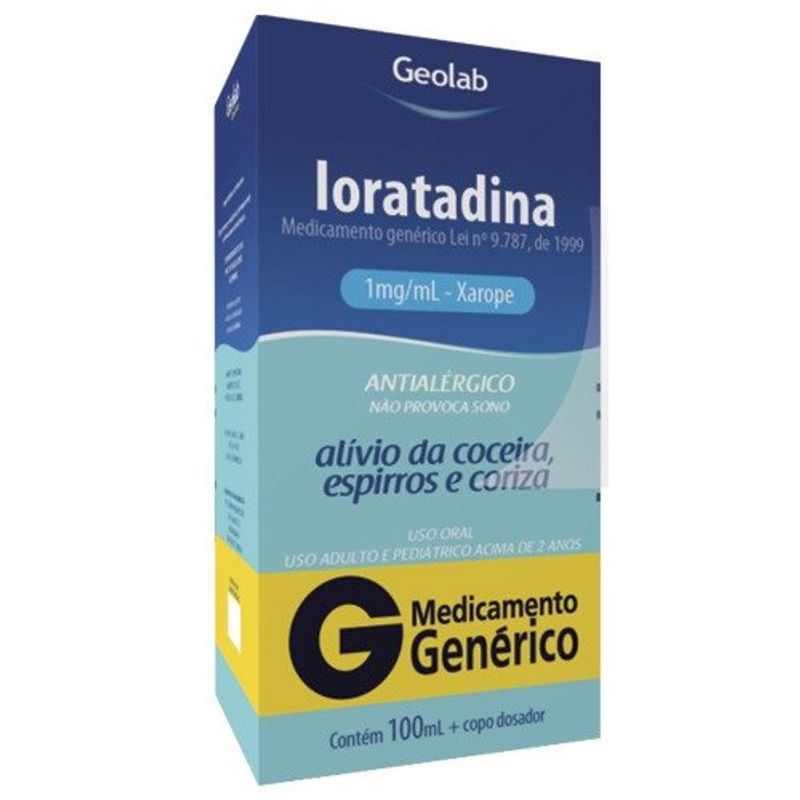 loratadina 1mg/ml caixa com 1 fr 100ml xarope +copo dosador geolab genérico