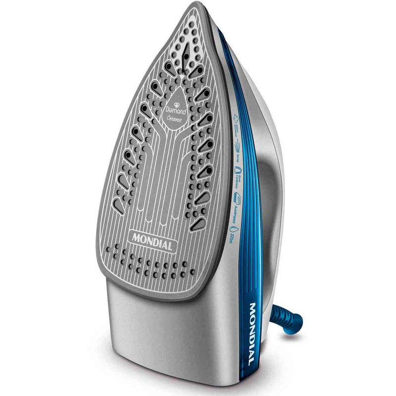 ferro de passar mondial a vapor cerâmica 1200w 127v branco e azul - fvn-01-bl