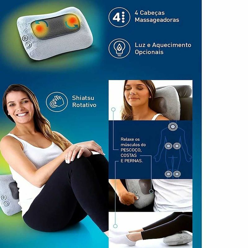 almofada massageadora relaxmedic shiatsu cinza