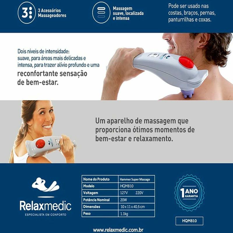 massageador portátil elétrico relaxmedic hammer