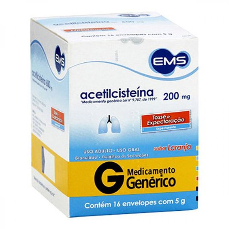 acetilcisteina 200mg com 16 envelopes de 5g ems genérico