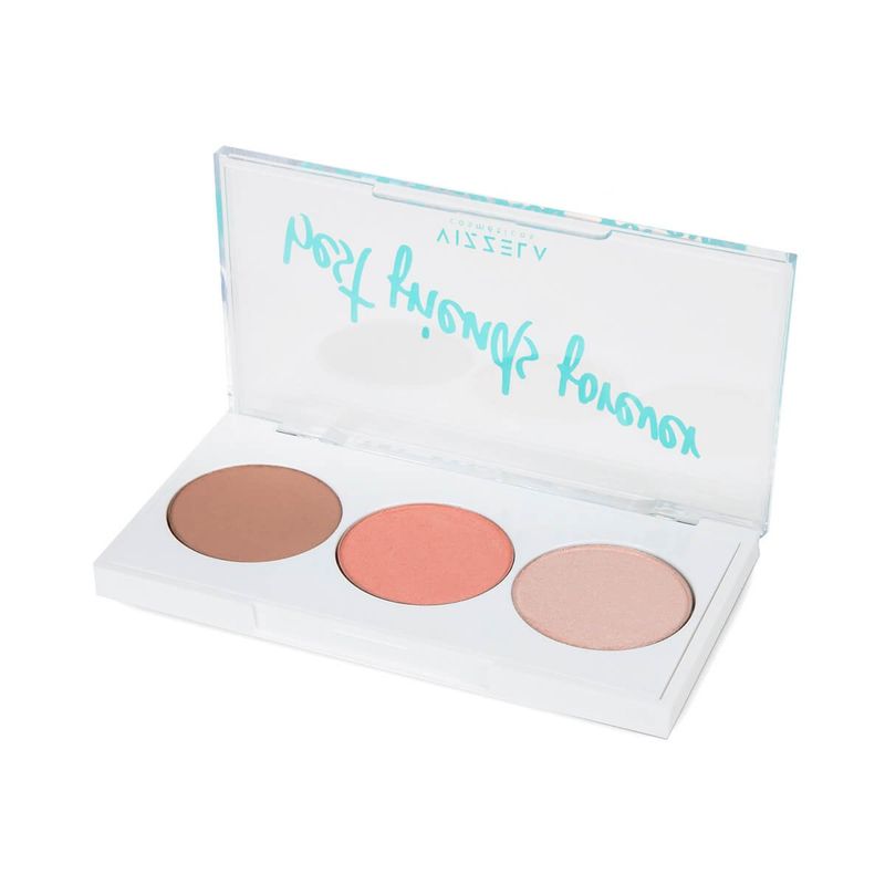 paleta vizzela bff contorno, blush e iluminador cor 01