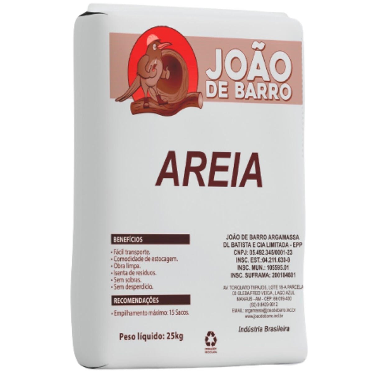 Areia João de Barro Peneirada Ensacada Embalagem Plástica 25kg (MP)