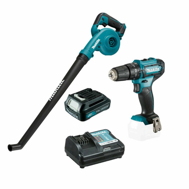 combo makita parafusadeira + furadeira + soprador de ar a bateria 12v 1.5ah kit hp333 + ub101 (mp)