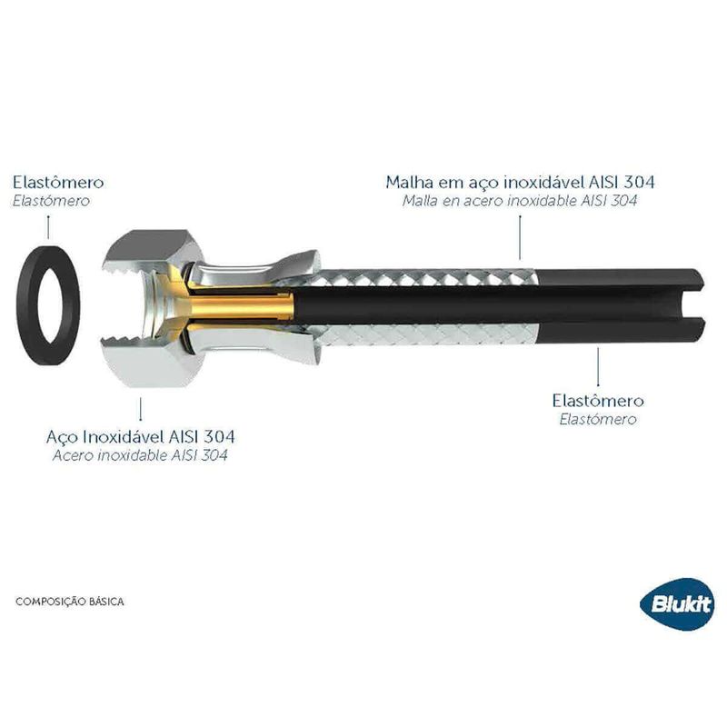 ligação flexível blukit para água morna e fria 1/2 40cm aço inox (mp)