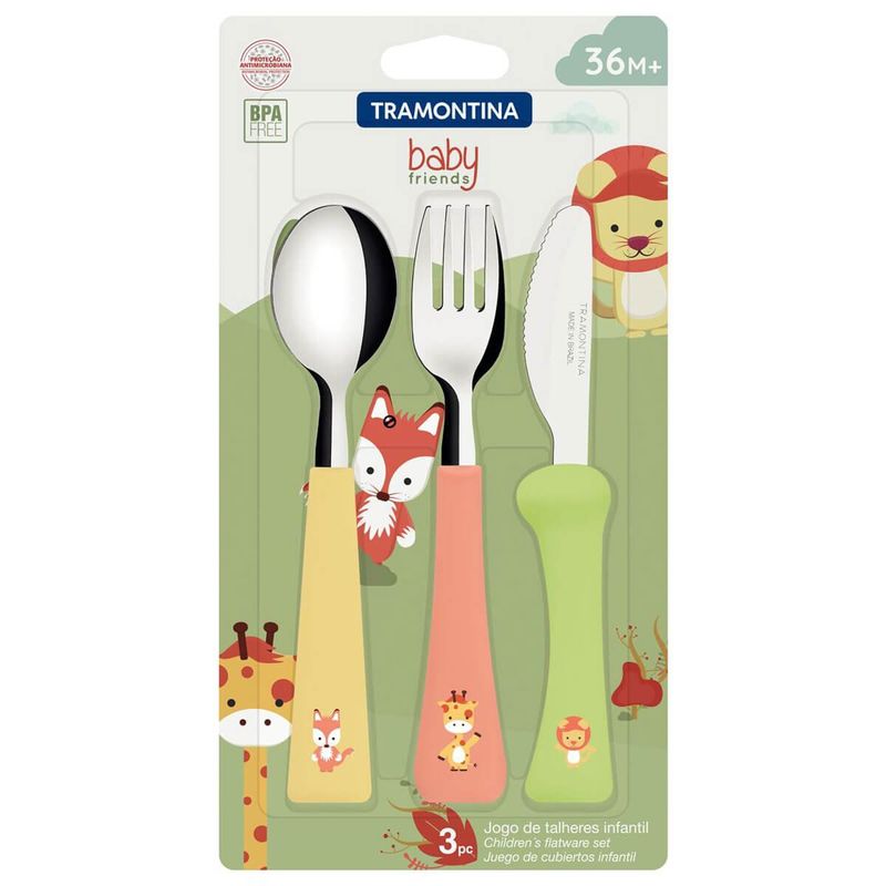 jogo de talheres tramontina baby friends infantil 03 peças 23797906