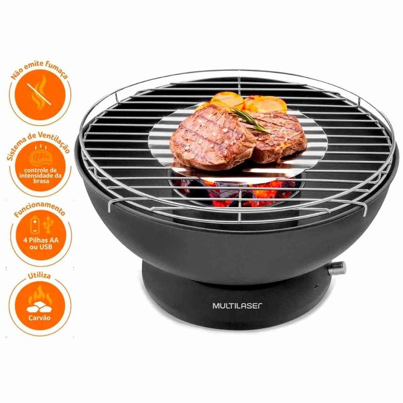 churrasqueira multilaser portátil smokeless a carvão preto - ce143