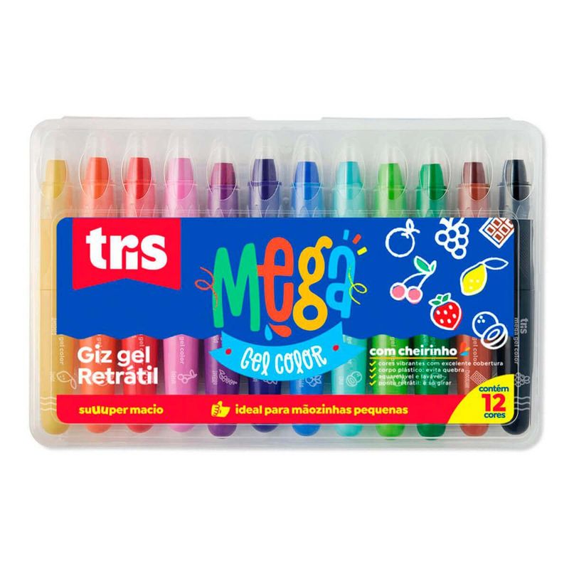 giz retrátil tris mega gel color 12 cores - 686936