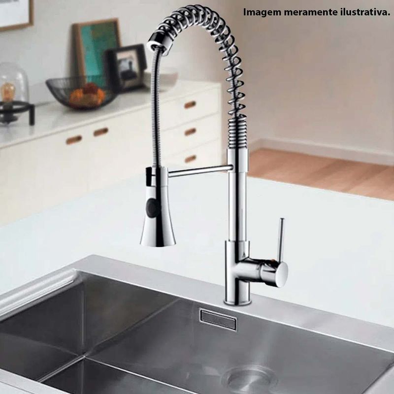 torneira de cozinha celite gourmet de mesa monocomando com bica móvel e 2 funções cromado (mp)