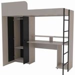 cama multifuncional politorno konza com roupeiro e mesa gamer cinza e preto