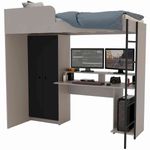 cama multifuncional politorno konza com roupeiro e mesa gamer cinza e preto