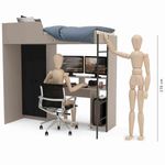 cama multifuncional politorno konza com roupeiro e mesa gamer cinza e preto