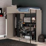 cama multifuncional politorno konza com roupeiro e mesa gamer cinza e preto