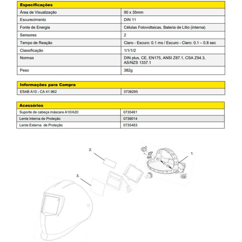 máscara de solda esab escurecimento automático a10 preta (mp)