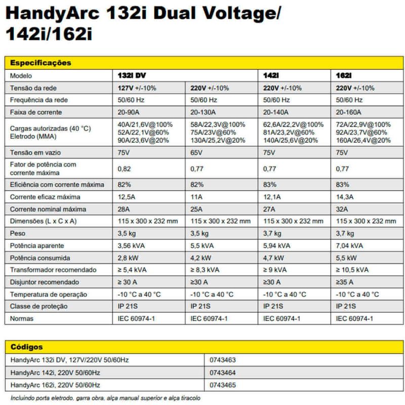 máquina de solda esab inversora 220v handyarc 162i (mp)