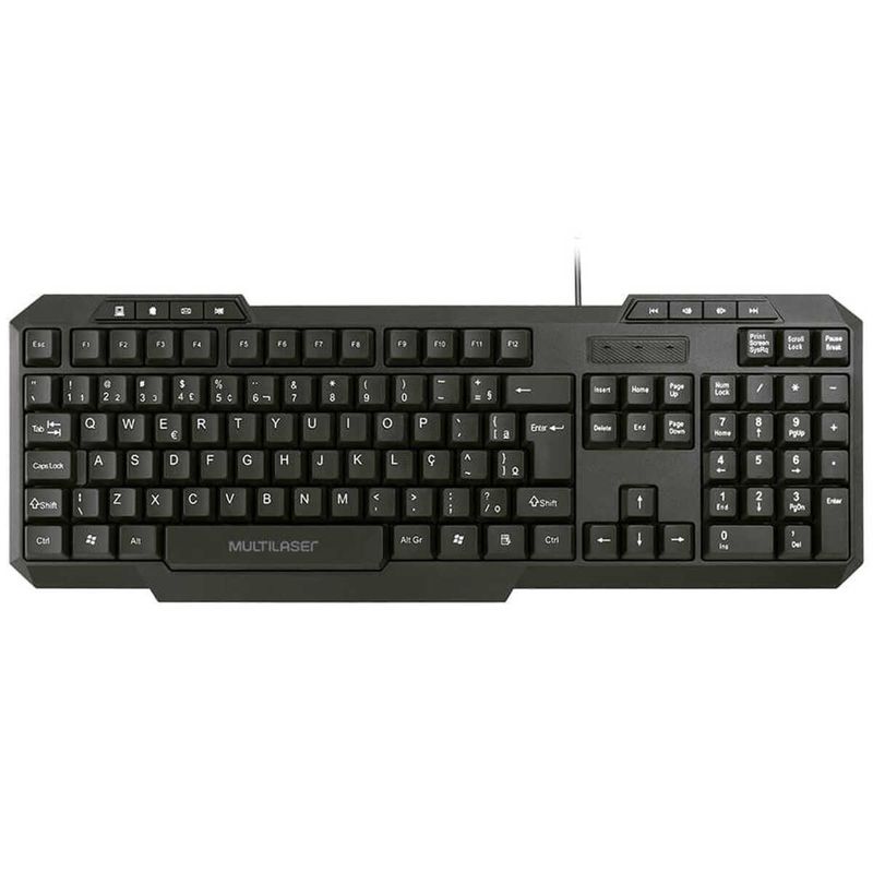 teclado multilaser com fio slim multimídia cabo 130cm resistente água usb tc206 preto
