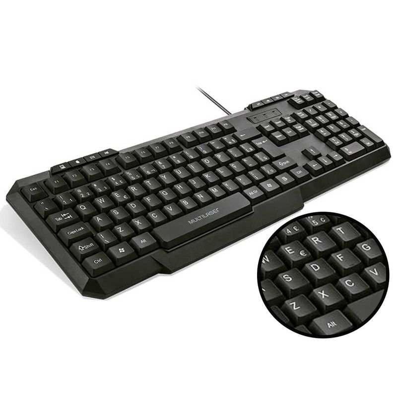 teclado multilaser com fio slim multimídia cabo 130cm resistente água usb tc206 preto