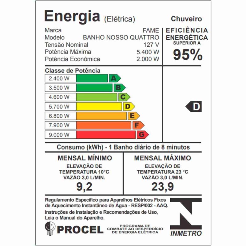chuveiro com cano fame banho nosso 4 temperaturas 5400w 127v 2151 (mp)