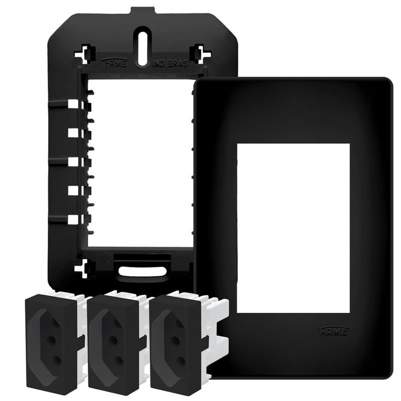 tomada de embutir fame habitat tripla 2p+t 250v 20a 4060 preta (mp)