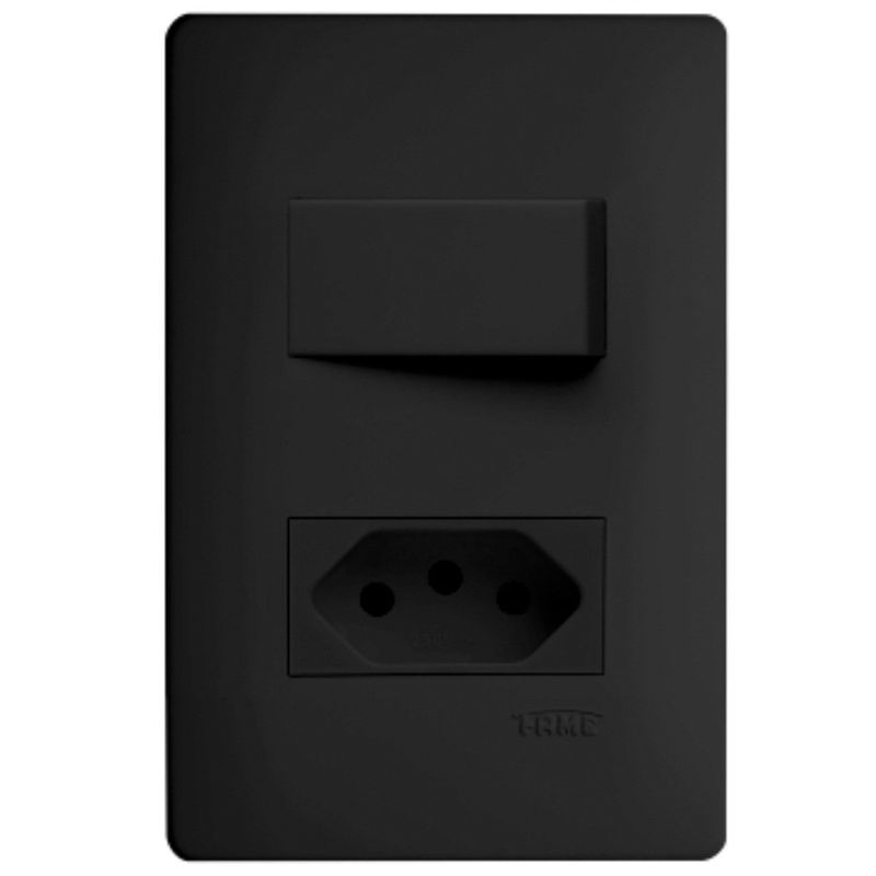 conjunto tomada + interruptor de embutir fame habitat simples 250v 20a 4063 preta (mp)